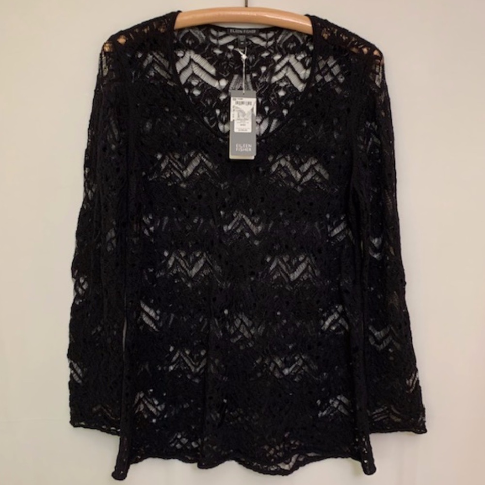 Eileen Fisher NEW Wavy Washable Wool Lace top M